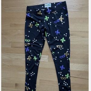 WOMENS Tipsy Elves Mid Waisted Gold Foil Marie Gras Leggings Small